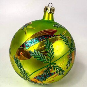 Christopher Radko Deep Sea Ornament Green Yellow Fish Blown Glass Ball 4''